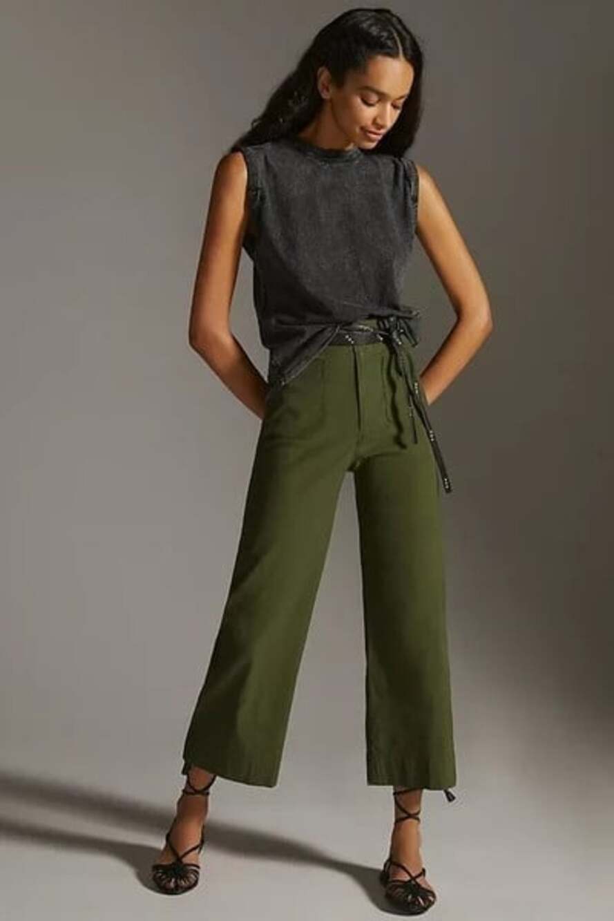 Anthropologie Maeve The Colette Cropped Wide-leg Pants in Green Size 27
